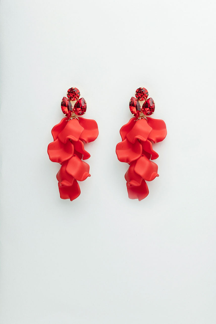 Leaf Stone Earrings Red
