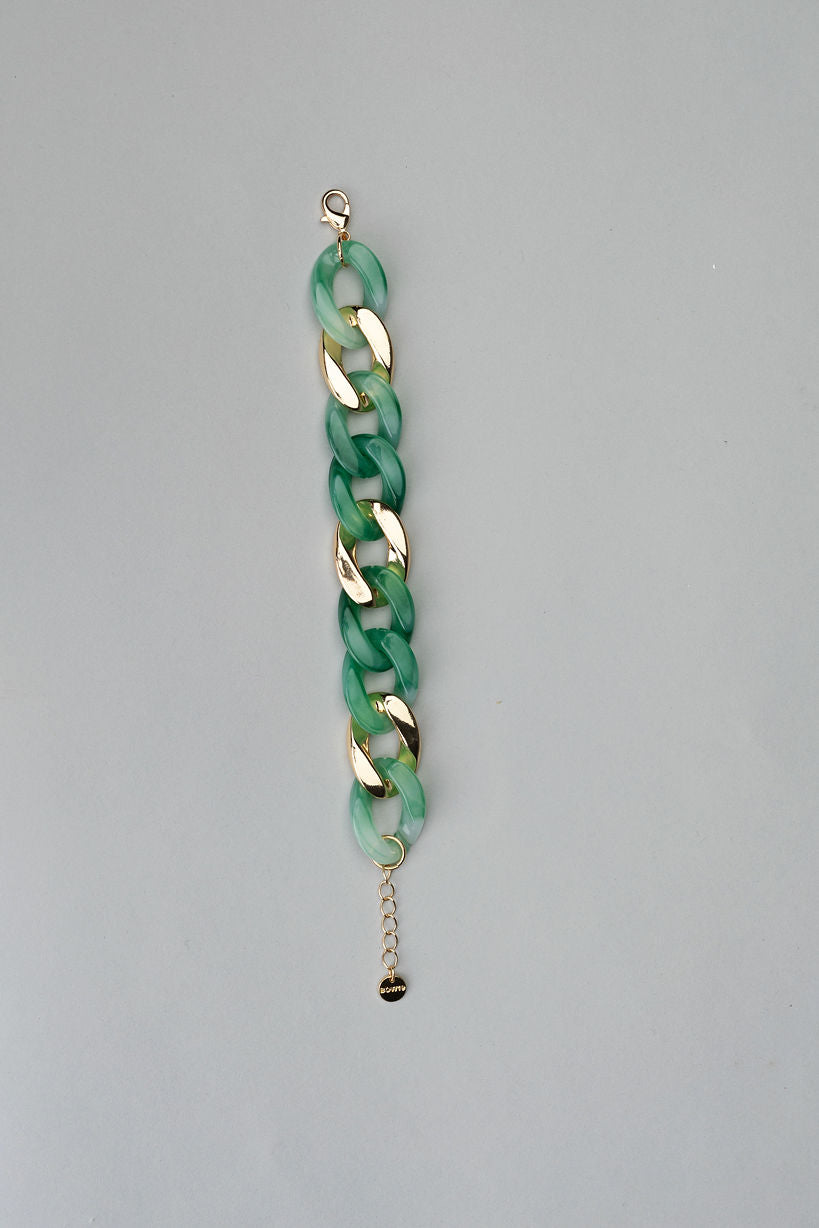 Big Chain Bracelet Jade Green with Gold