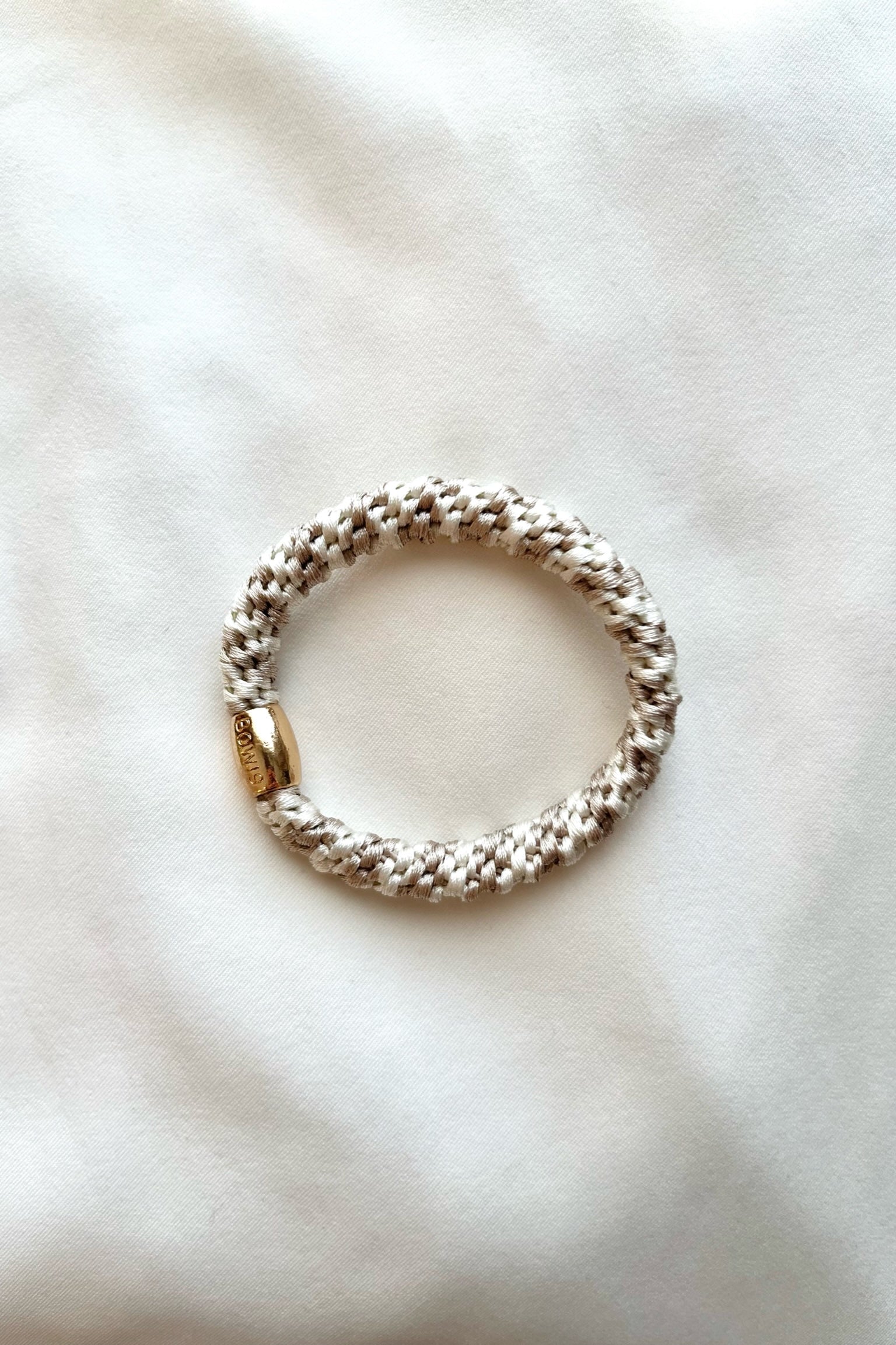 Elastic Hairband Beige/White Striped w Gold