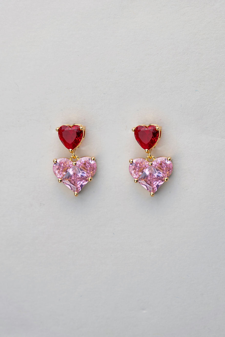 Heart Earrings Pink-Red cz