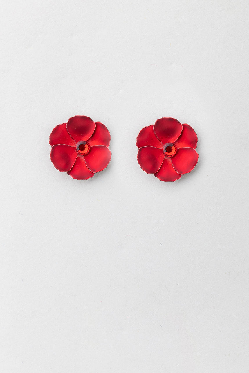 Flower Small Earrings Red Metallic