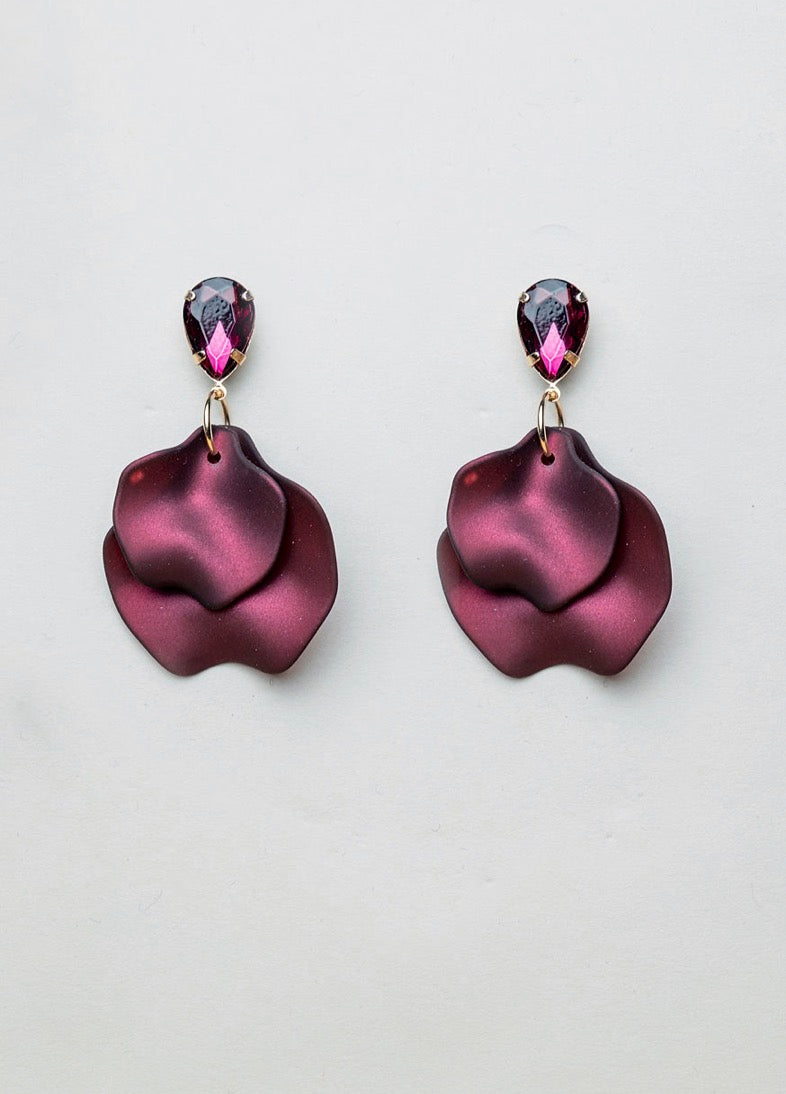 Leaf Earrings Burgundy cz