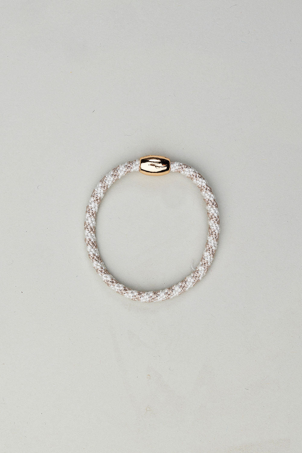 Elastic Hairband Thin Beige/White Striped w Gold